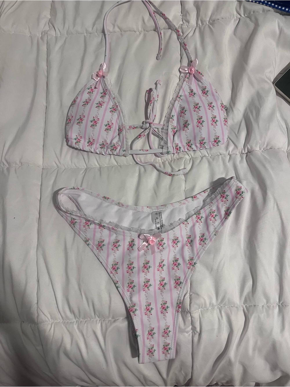 Floral Stripe Pink Triangle Bikini Set